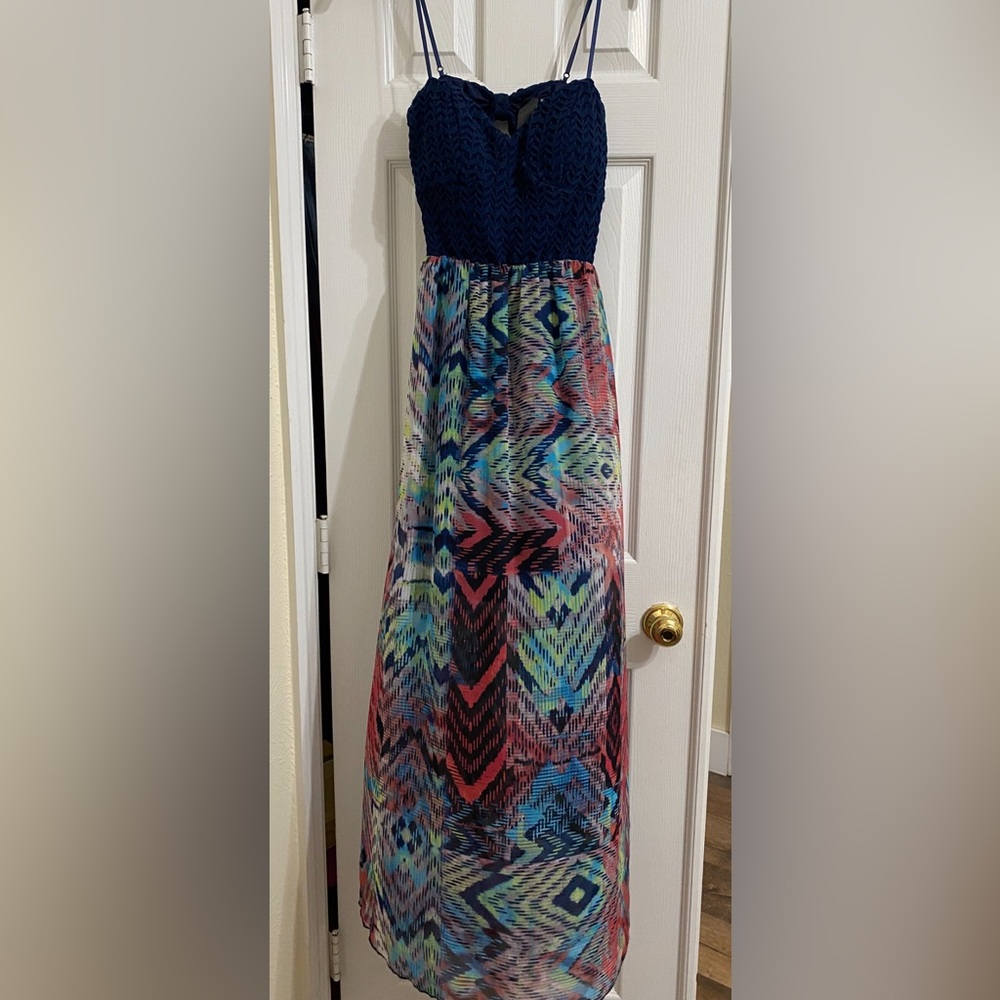 Navy Blue and Multicolor Patterned Dress